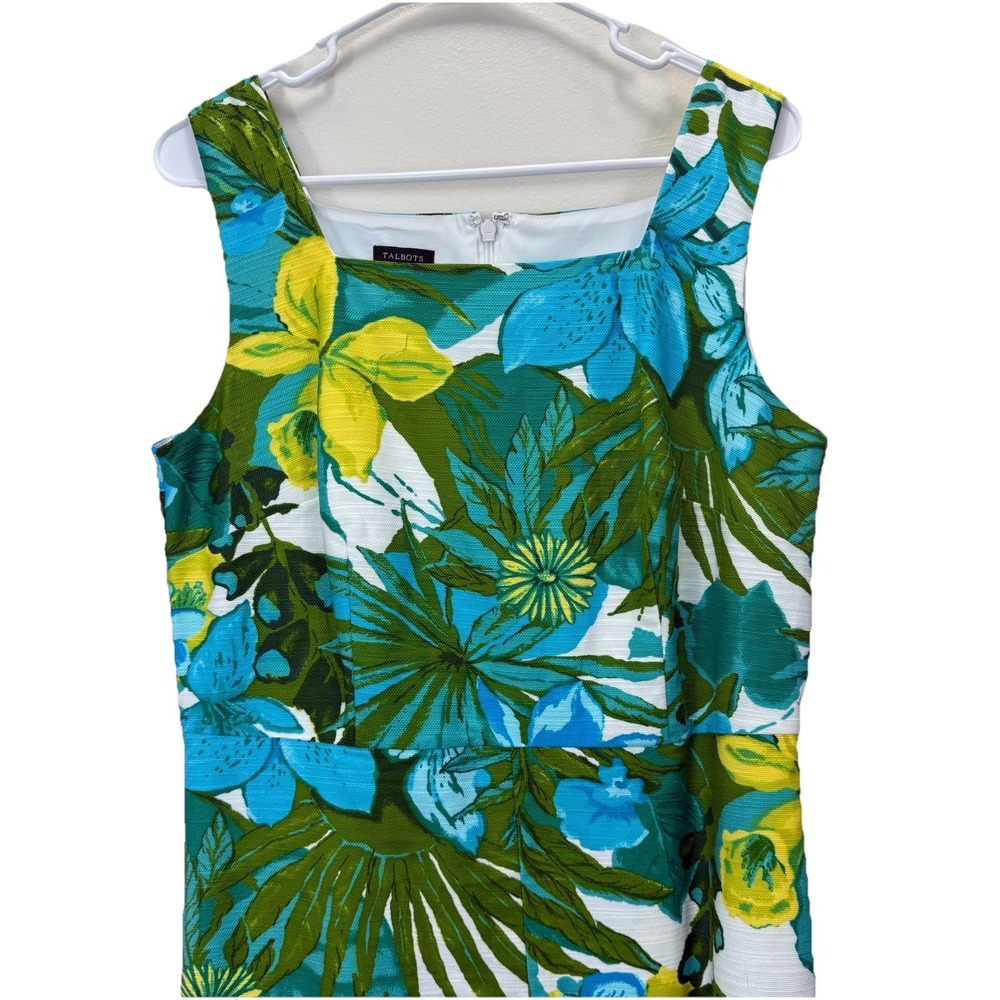 Talbots Retro Tropical Floral Textured Cotton Sleeveless Sheath Dress Size 10 - Picture 4 of 11